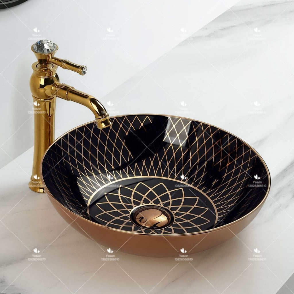 Rose Gold Black Hand Made Ceramic Countertop Wash Basin
