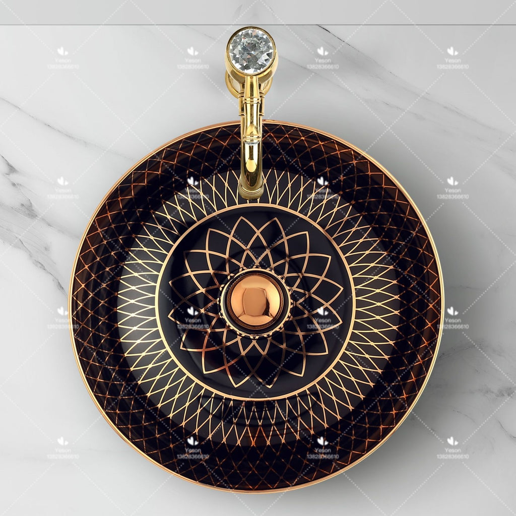 Rose Gold Black Hand Made Ceramic Countertop Wash Basin