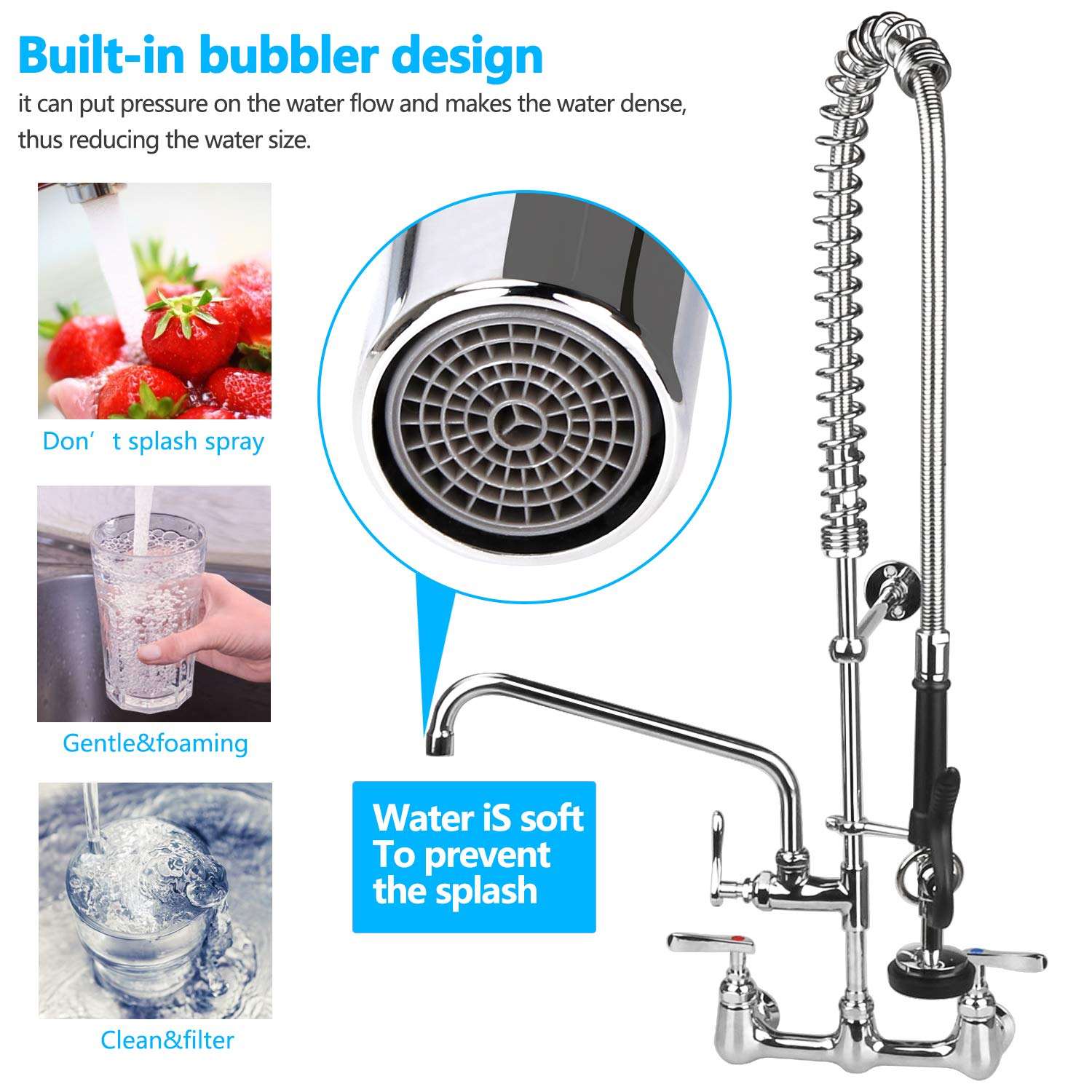 35 Inch Commercial Style Restaurant Sink Water Supply Kit Double Hole Kitchen Mixer