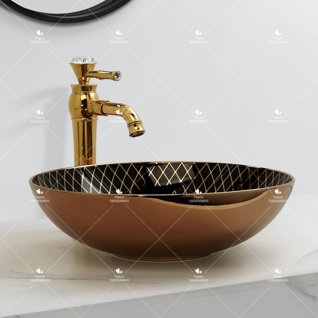 Rose Gold Black Hand Made Ceramic Countertop Wash Basin