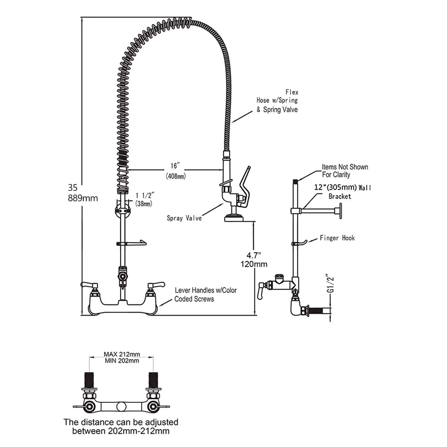 35 Inch Commercial Style Restaurant Sink Water Supply Kit Double Hole Kitchen Mixer