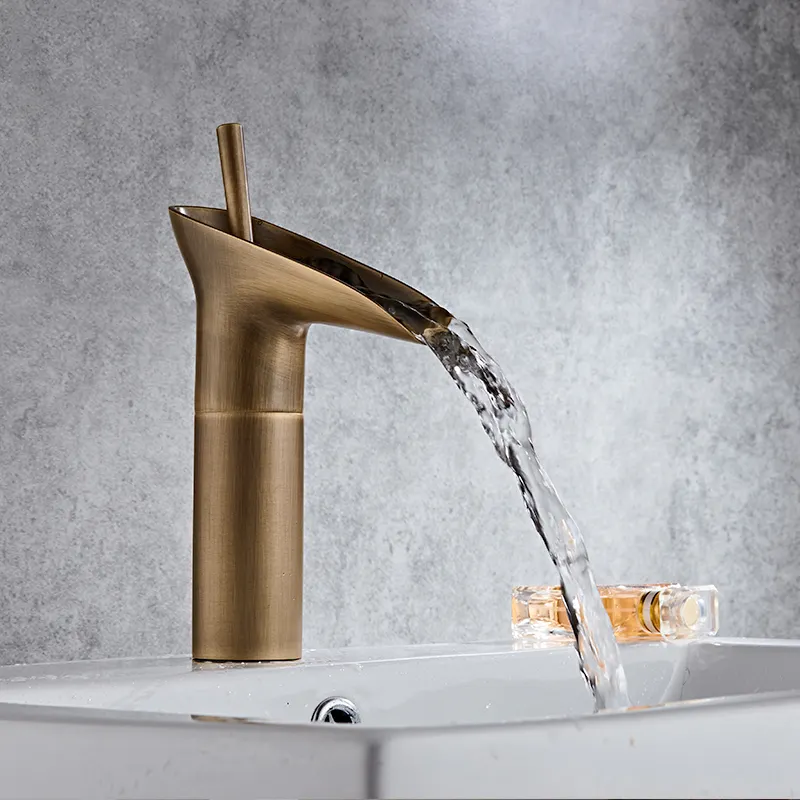 Classic 240mm Single Handle Antique Brass Faucets Deck Mounted Black Waterfall