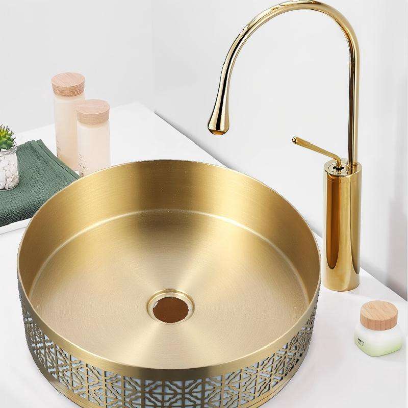 Luxury Modern 304 Stainless Steel Basin Countertop Brushed Gold Wash Sink for Bathroom