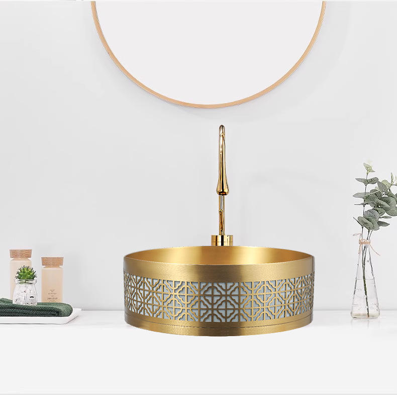 Luxury Modern 304 Stainless Steel Basin Countertop Brushed Gold Wash Sink for Bathroom