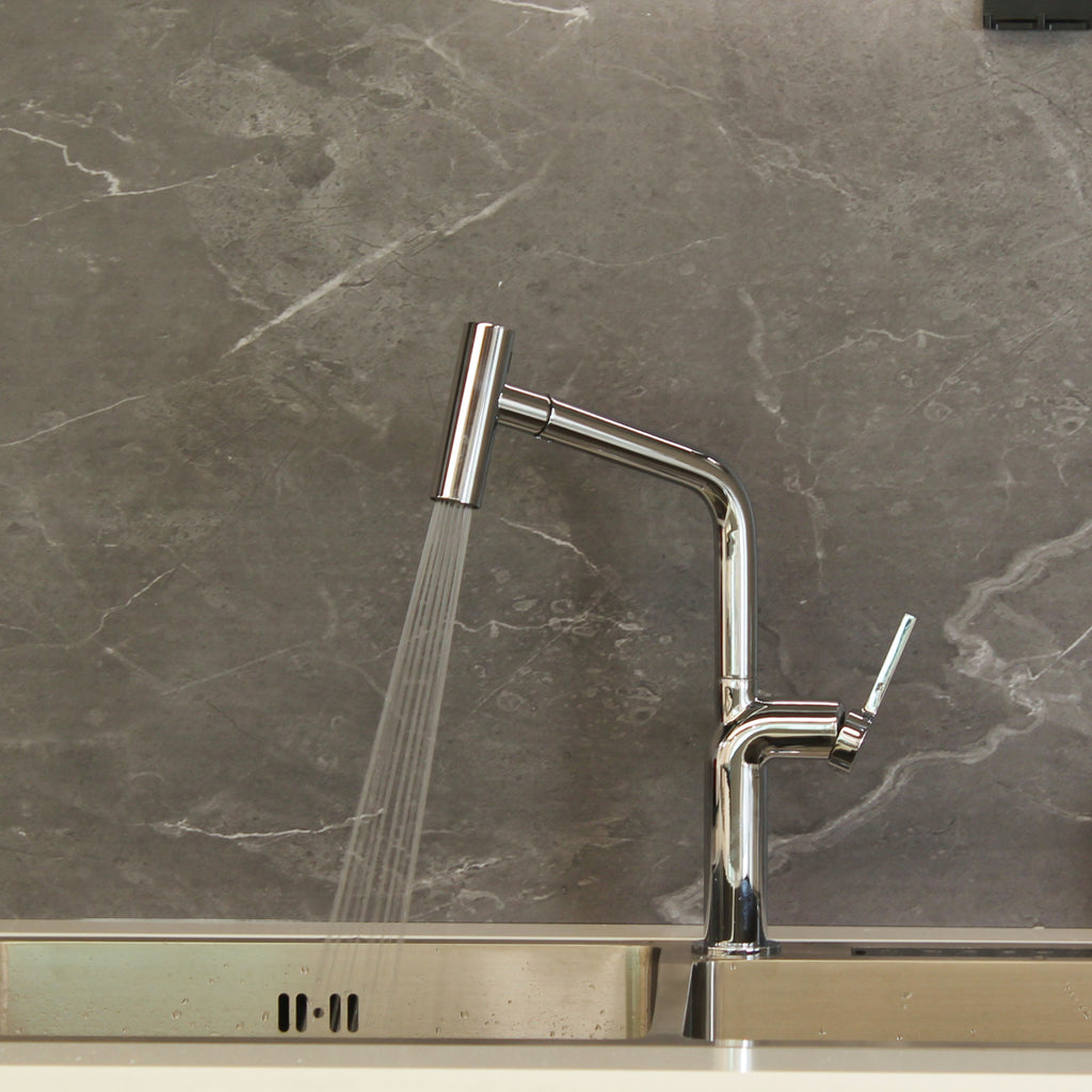 Brushed Stainless/Brass Kitchen Sink Mixer Tap Deck Mounted