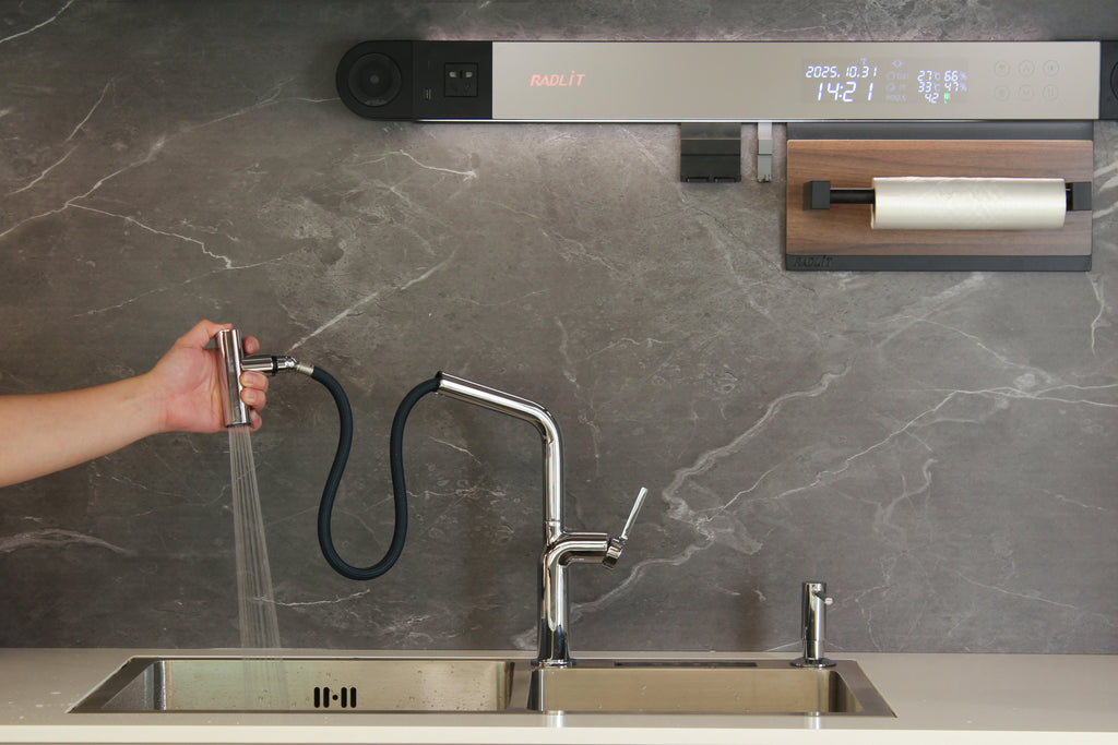 Brushed Stainless/Brass Kitchen Sink Mixer Tap Deck Mounted