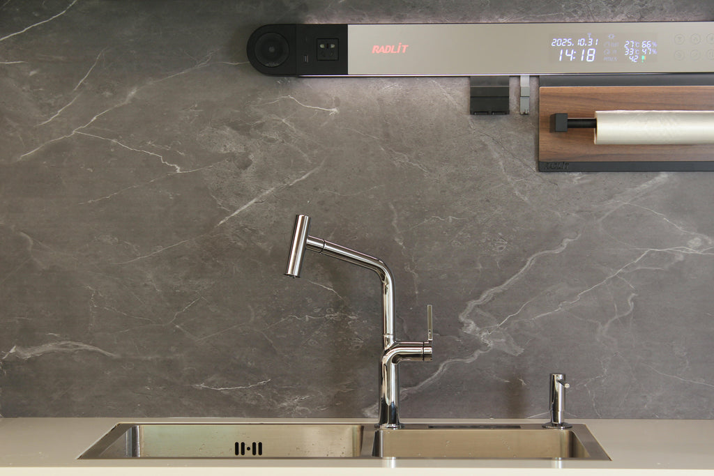 Brushed Stainless/Brass Kitchen Sink Mixer Tap Deck Mounted
