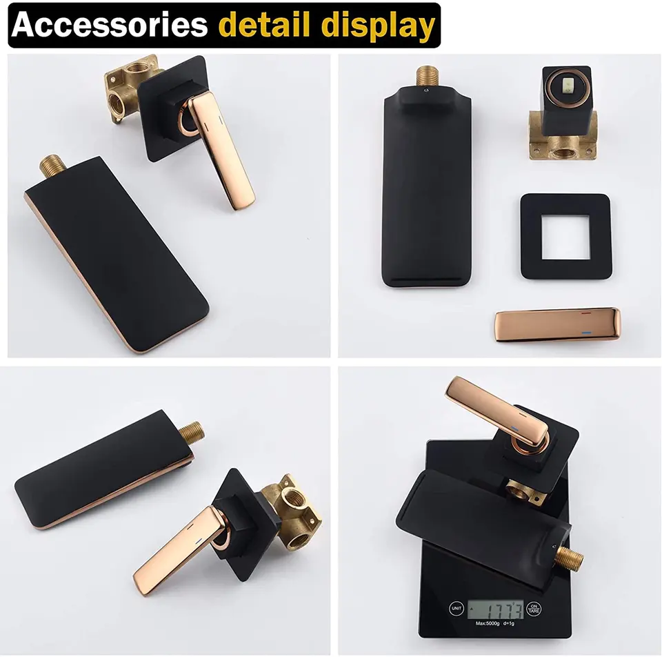 Wall Mounted Brass Basin Faucet Black & Rose Gold Mixer for Bathroom