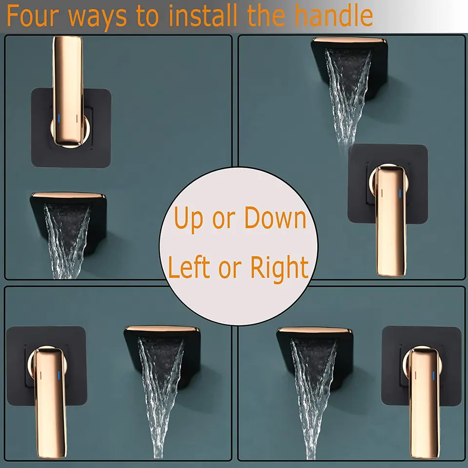 Wall Mounted Brass Basin Faucet Black & Rose Gold Mixer for Bathroom