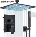 Luxury Brass Black 12 Inch Led Wall Mount Shower Set System Bathroom Concealed Rain Bath Shower Mixer for Hotel