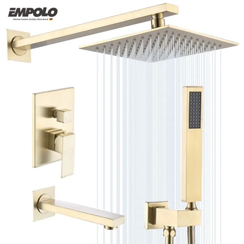 Luxury Brass Black 12 Inch Led Wall Mount Shower Set System Bathroom Concealed Rain Bath Shower Mixer for Hotel