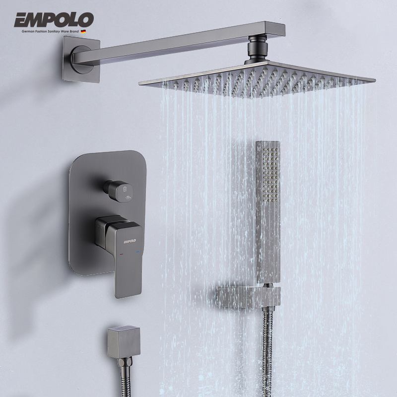 Luxury Brass Black 12 Inch Led Wall Mount Shower Set System Bathroom Concealed Rain Bath Shower Mixer for Hotel