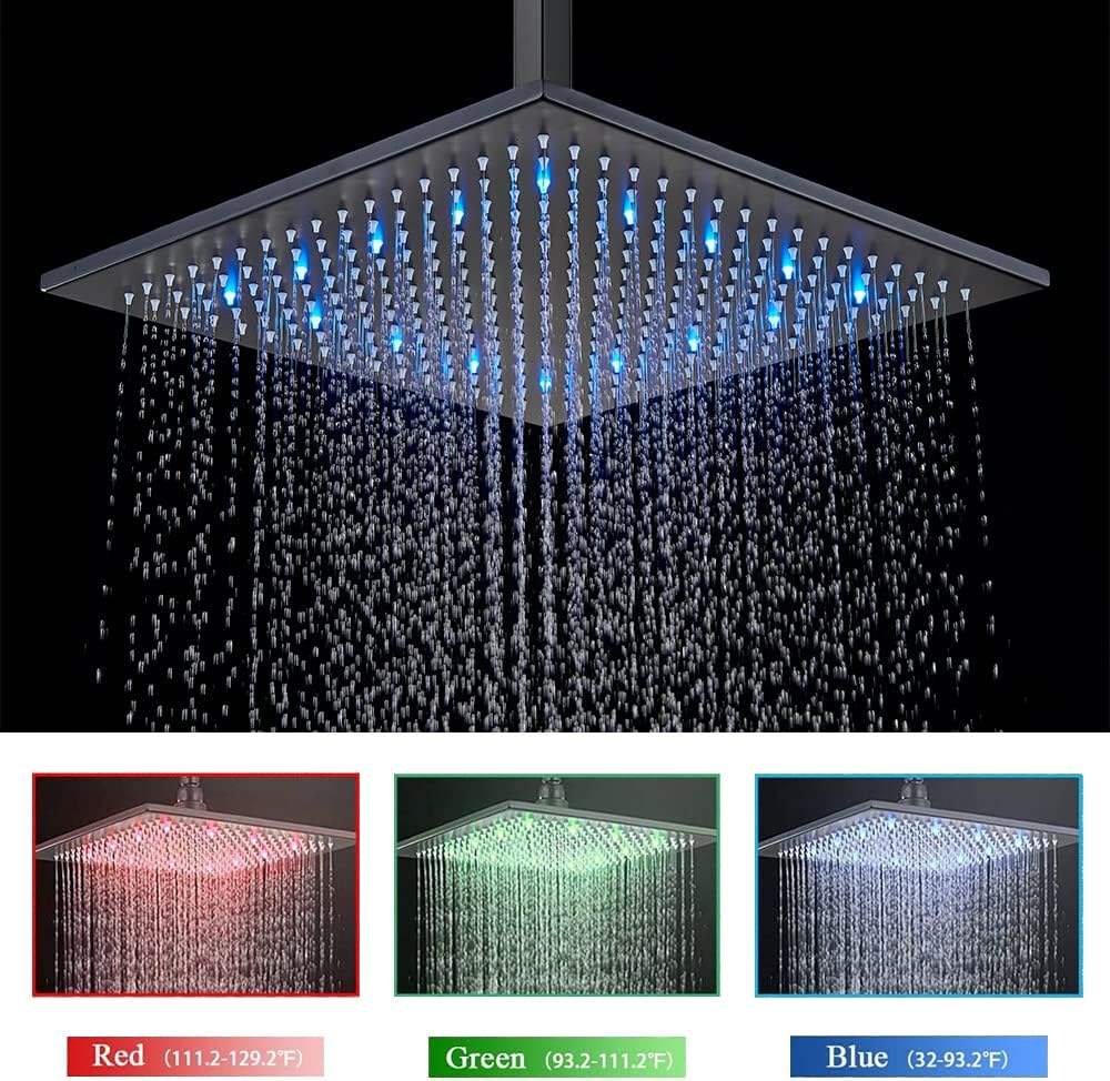 Luxury Brass Black 12 Inch Led Wall Mount Shower Set System Bathroom Concealed Rain Bath Shower Mixer for Hotel