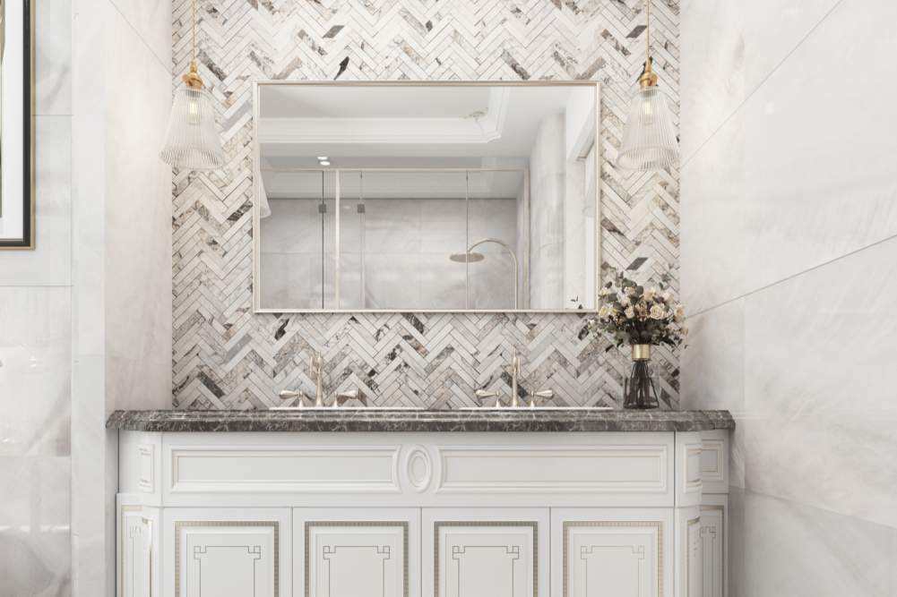 Century mosaic Sinero 300mm x 300mm  White Herringbone Stone Marble Mosaic Tiles for Kitchen Bathroom Wall Floor Home Decoration