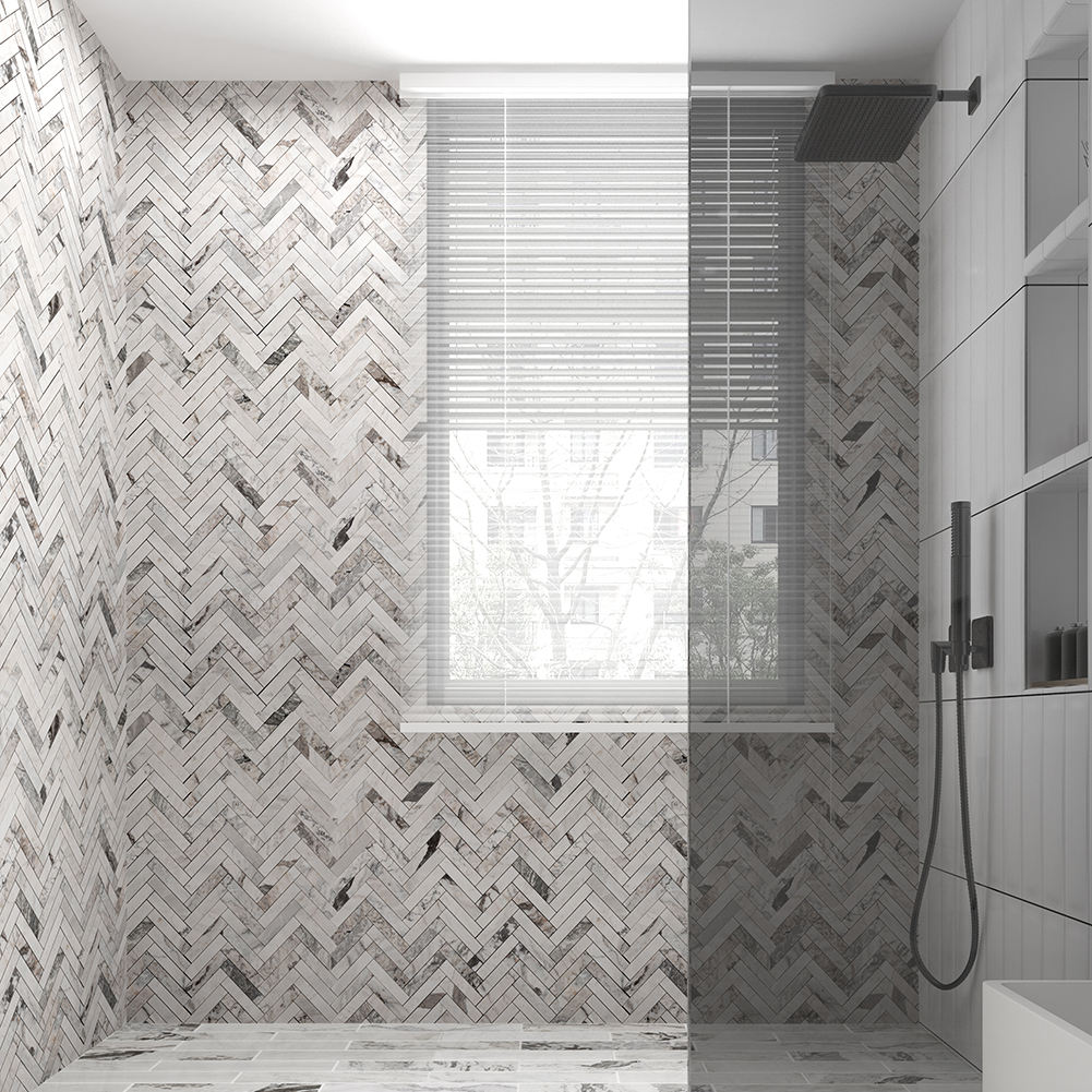 Century mosaic Sinero 300mm x 300mm  White Herringbone Stone Marble Mosaic Tiles for Kitchen Bathroom Wall Floor Home Decoration