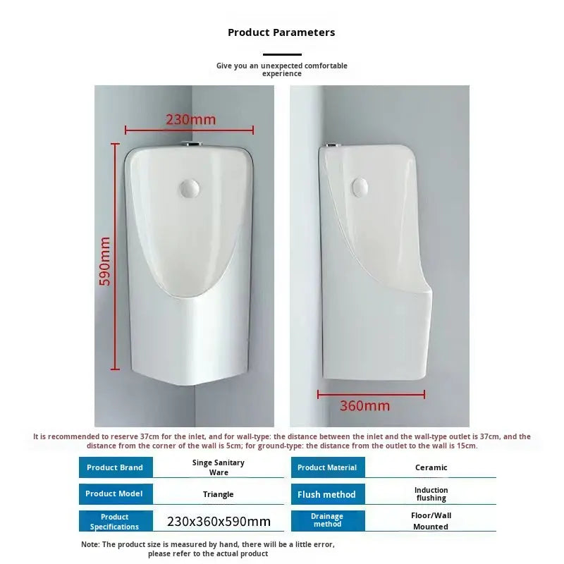 Ceramic Triangular Urinal Wall-Mounted Home Sensor Modern Simple Design