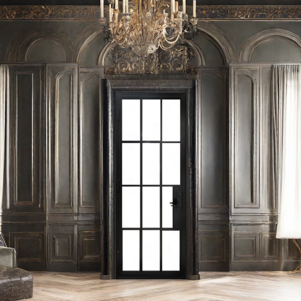 Luxury French Wrought Iron Entry Swing Door with Tempered Glass