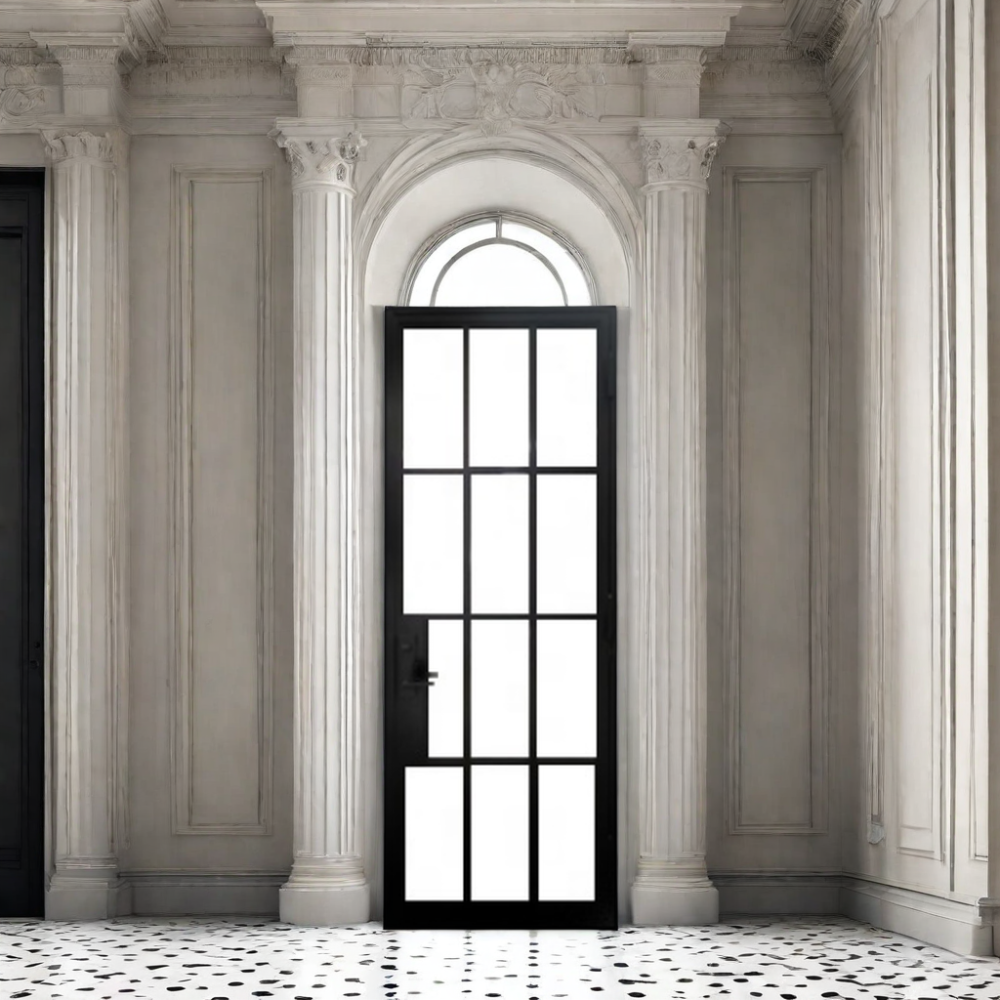 Luxury French Wrought Iron Entry Swing Door with Tempered Glass