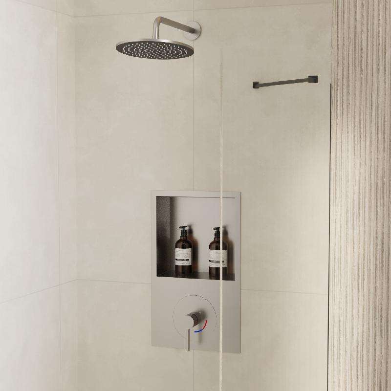 Modern Design Wall Mounted 304 Stainless Steel Rain Shower & Mixer Set Hot Water Bathtub Faucet with Wall Niche