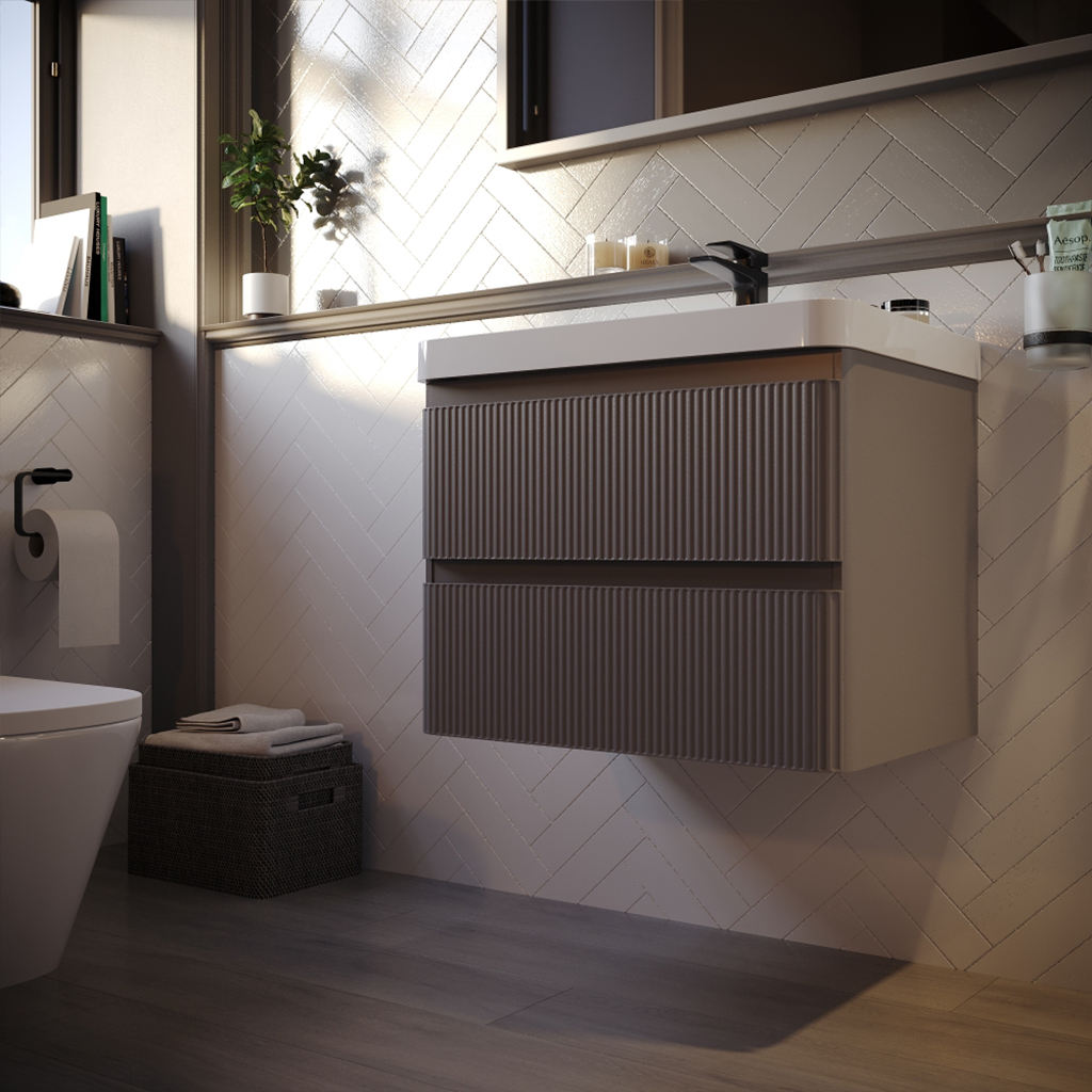 Luxury European Style 610mm Floating Bathroom Vanity Set with Sink Black and White