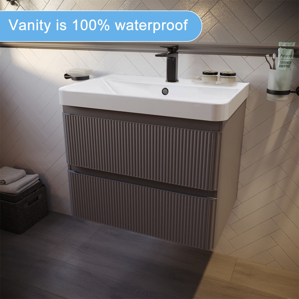 Luxury European Style 610mm Floating Bathroom Vanity Set with Sink Black and White