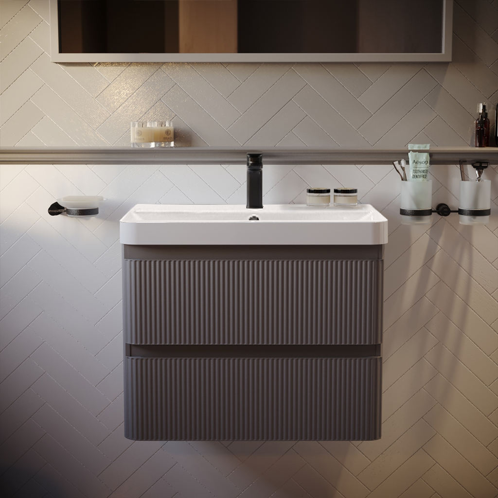 Luxury European Style 610mm Floating Bathroom Vanity Set with Sink Black and White