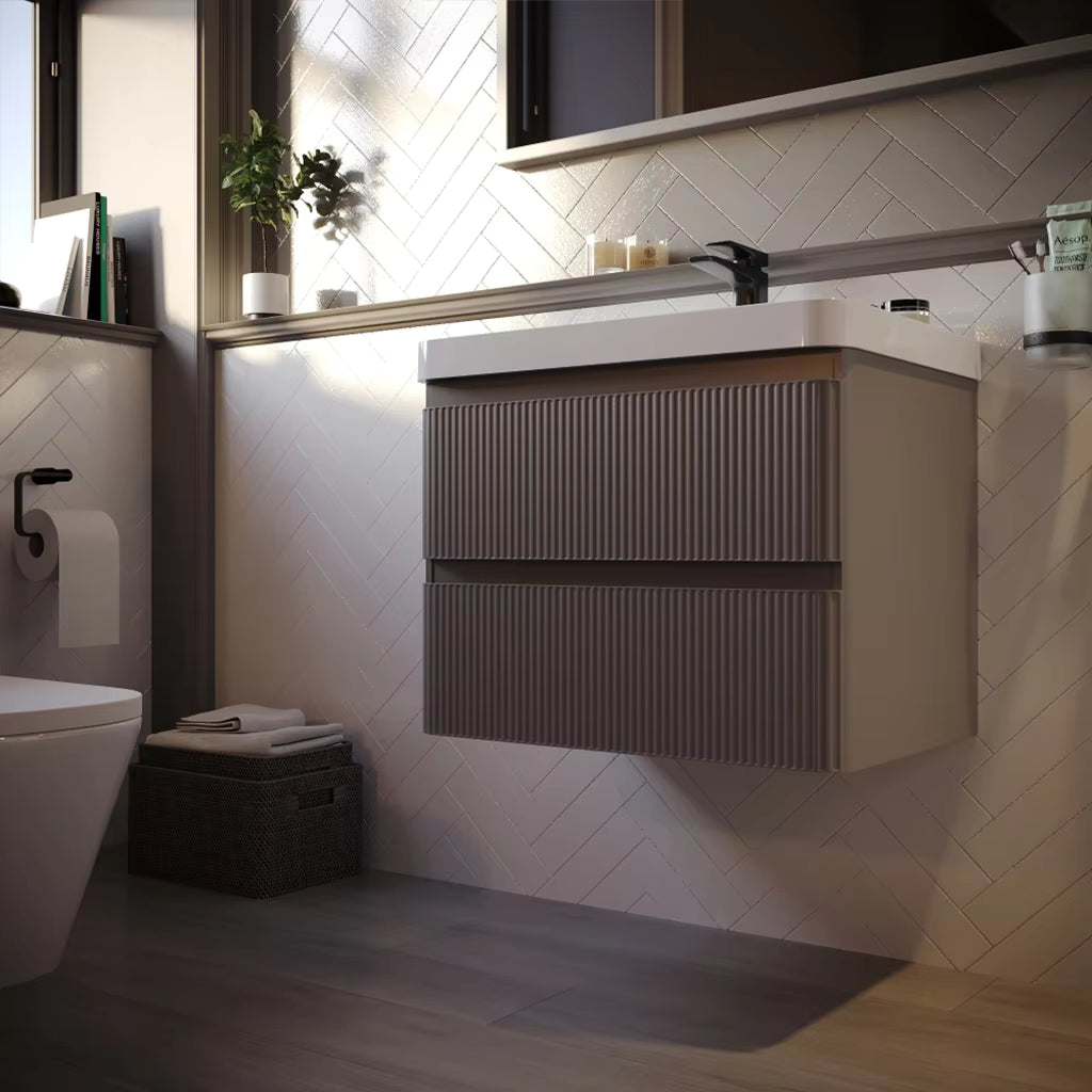 Luxury European Style 610mm Floating Bathroom Vanity Set with Sink Black and White