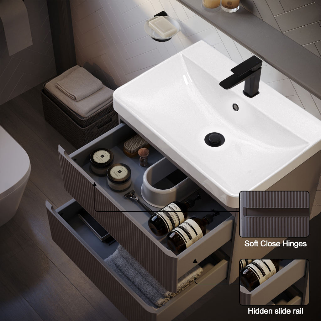 Luxury European Style 610mm Floating Bathroom Vanity Set with Sink Black and White