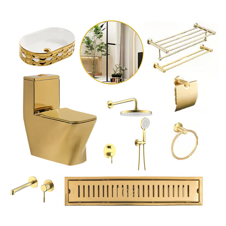 Golden Series Toilet, Wash Basin/Smart Mirror, Shower Drain & Hardware Set