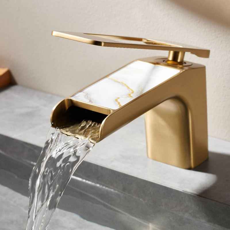 Modern Brass Marble Waterfall Basin Faucet for Bathroom Basin Mixer