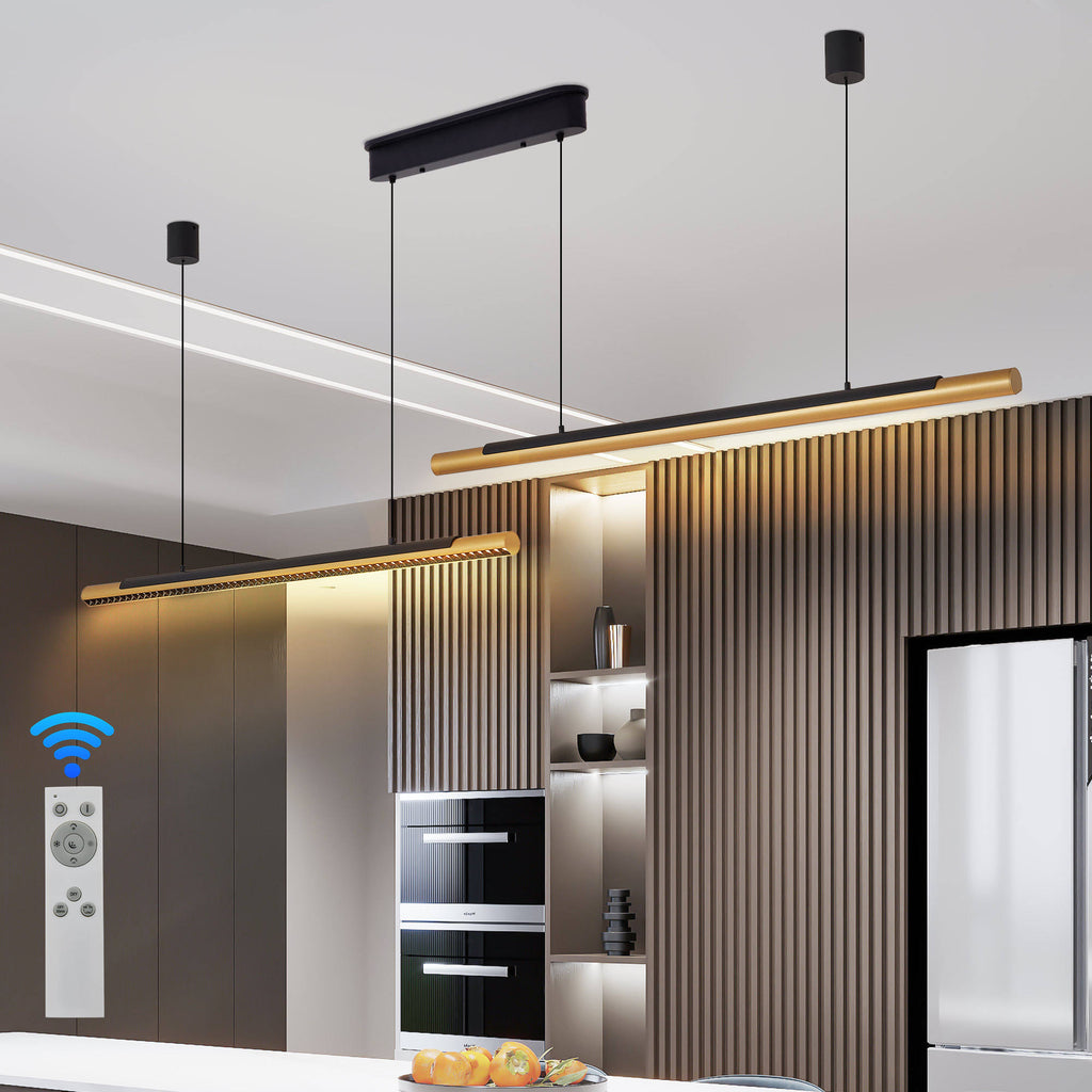 Black & Gold LED Pendant Light, 1900mm Adjustable Hanging Fixture for Dining Room Kitchen Living Room