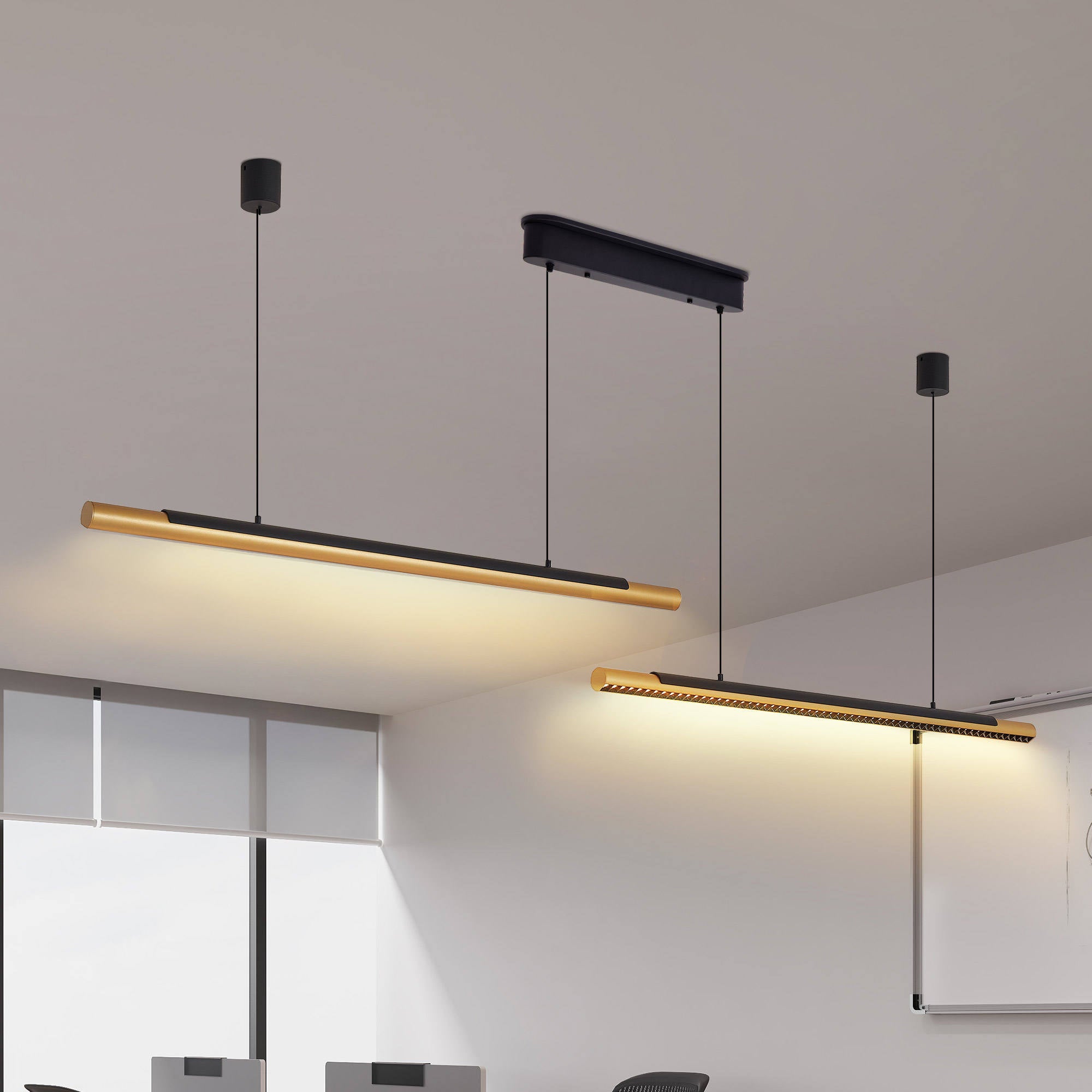 Black & Gold LED Pendant Light, 1900mm Adjustable Hanging Fixture for Dining Room Kitchen Living Room