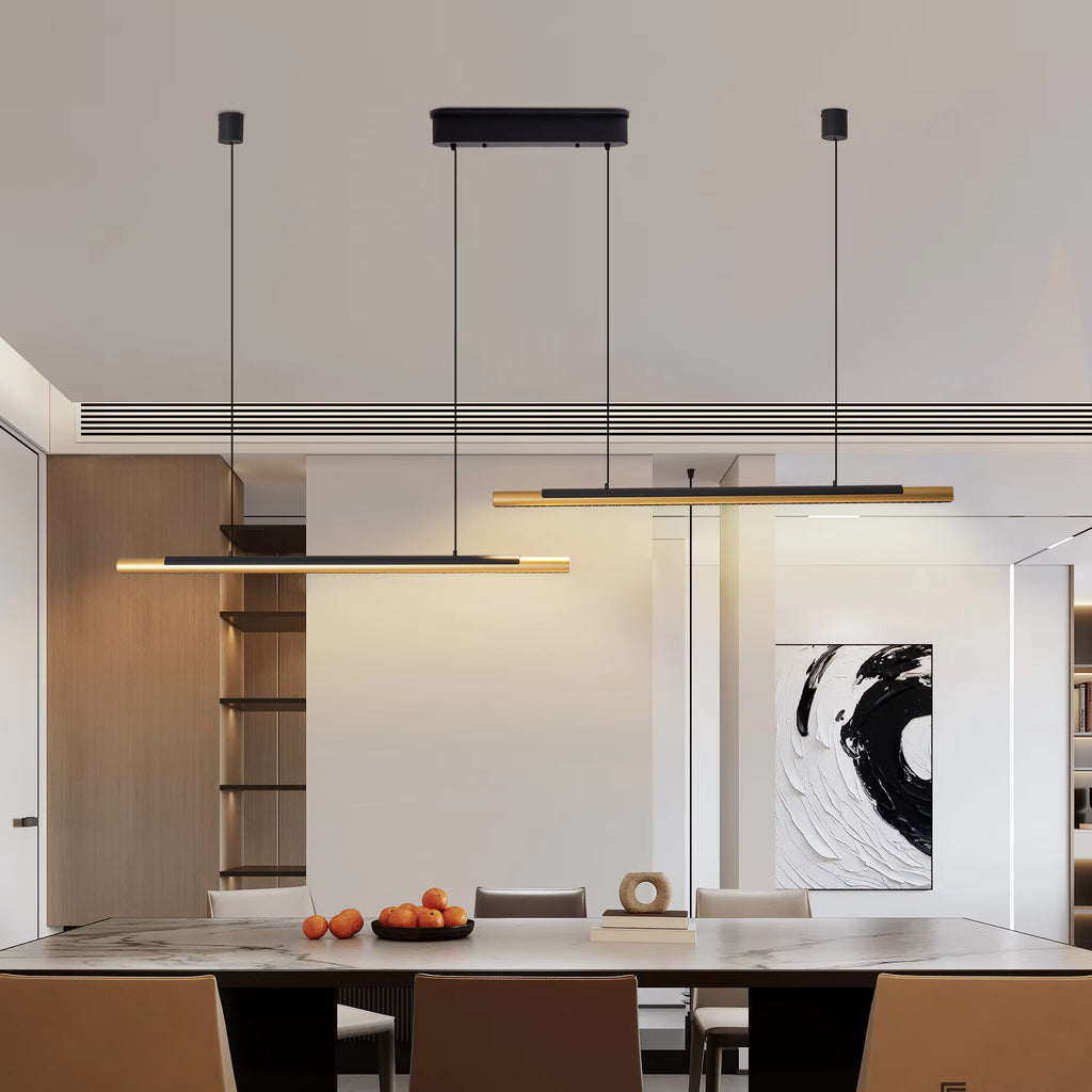 Black & Gold LED Pendant Light, 1900mm Adjustable Hanging Fixture for Dining Room Kitchen Living Room