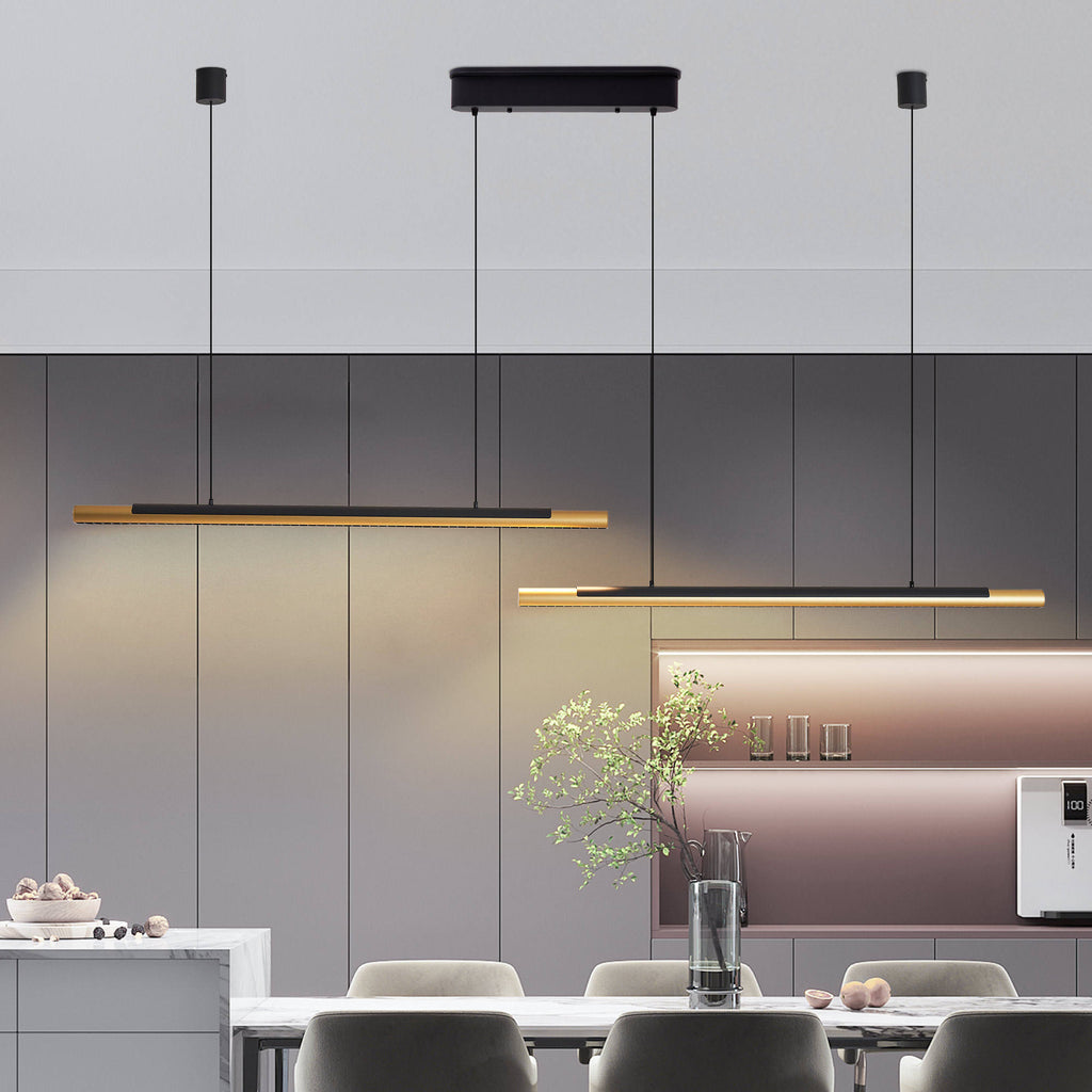 Black & Gold LED Pendant Light, 1900mm Adjustable Hanging Fixture for Dining Room Kitchen Living Room