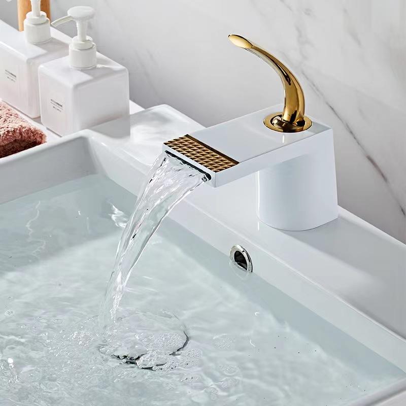 Luxury White Gold Waterfall Basin Faucet/Mixer Tap Brass