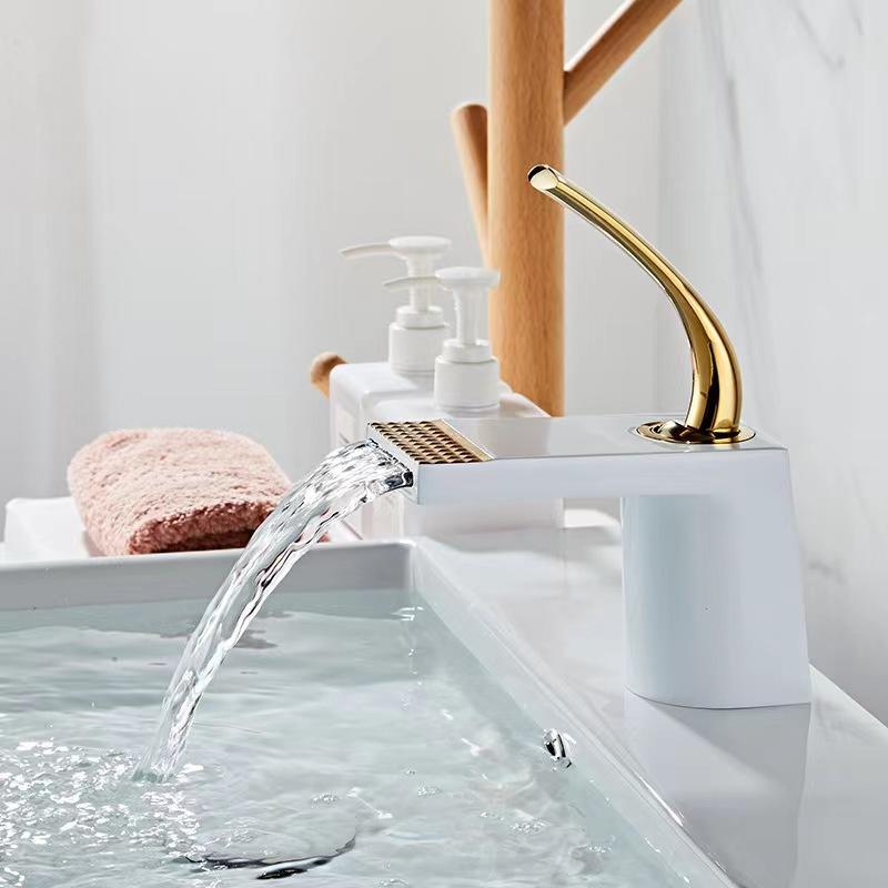 Luxury White Gold Waterfall Basin Faucet/Mixer Tap Brass