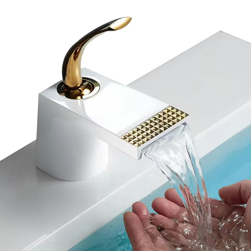 Luxury White Gold Waterfall Basin Faucet/Mixer Tap Brass