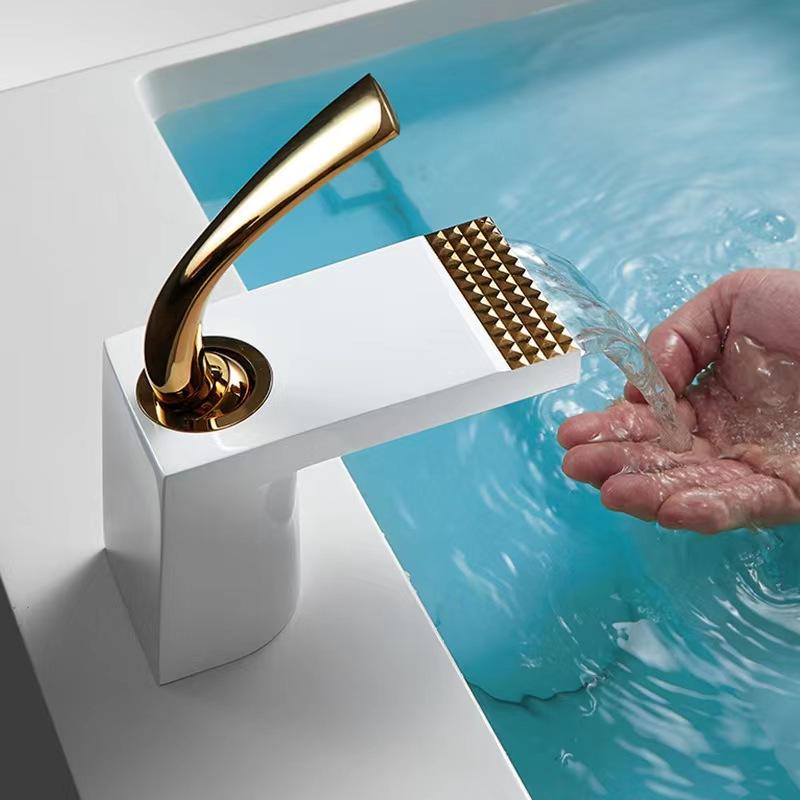 Luxury White Gold Waterfall Basin Faucet/Mixer Tap Brass