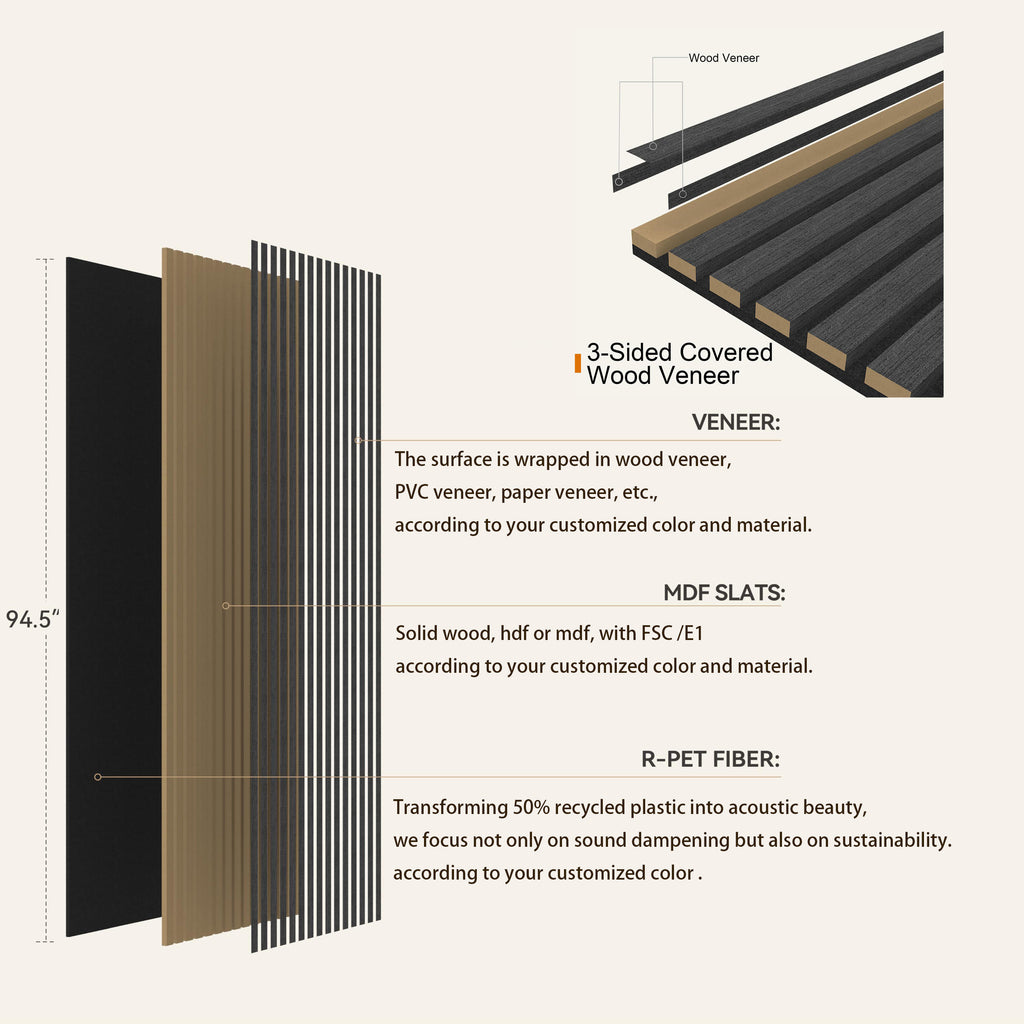Acoustic Slat Wood Wall Panels Polyester Fiber Walnut Color Akupanel Wood Wall Panels with LED Light