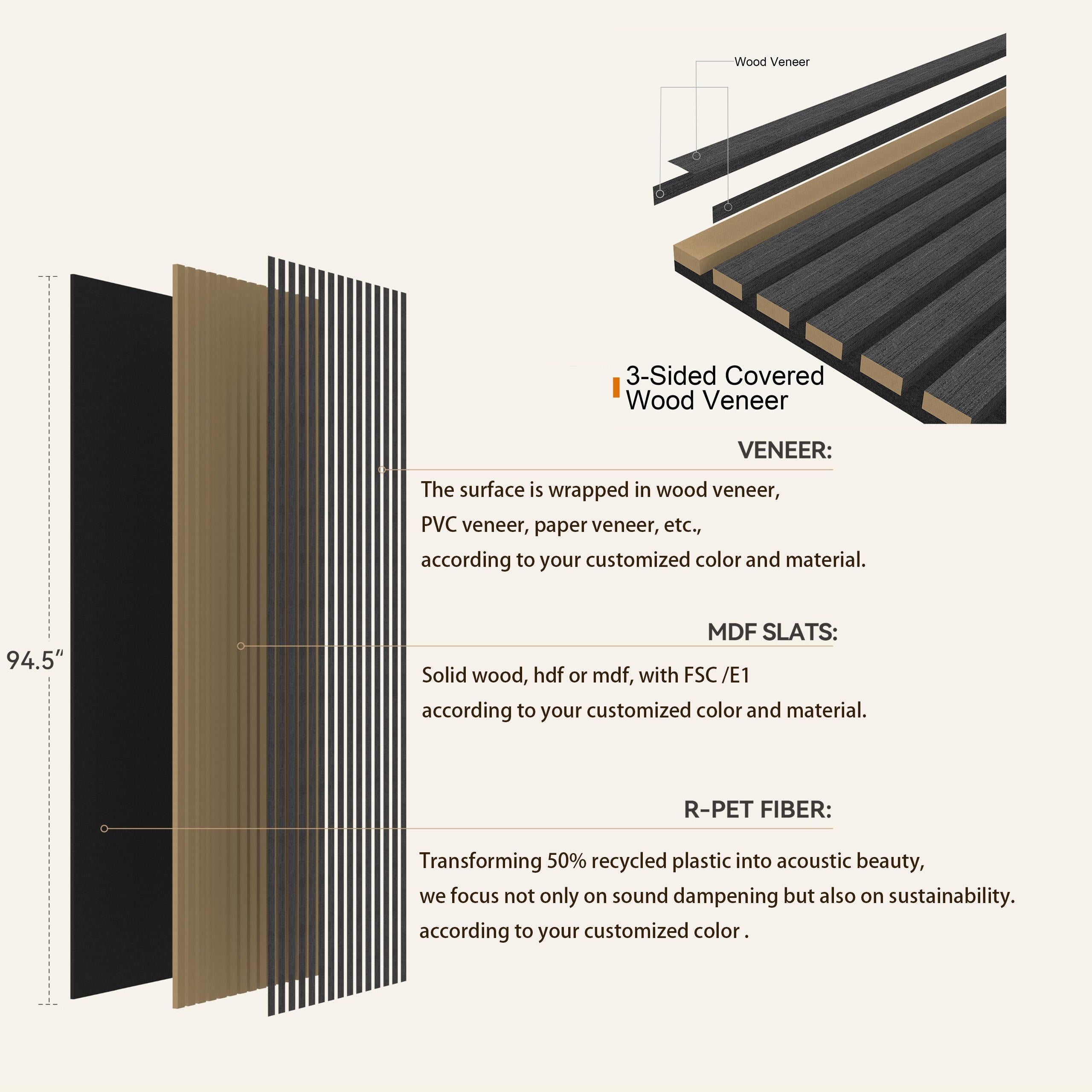 Acoustic Slat Wood Wall Panels Polyester Fiber Walnut Color Akupanel Wood Wall Panels with LED Light