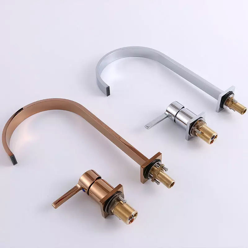 Modern Deck Mounted Brass 2 Holes Basin Faucet for Bathroom