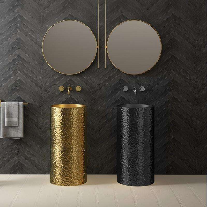 Modern Design Free Standing Stainless Steel Gold Single Bowl Pedestal Bathroom Sink for Home/Hotel