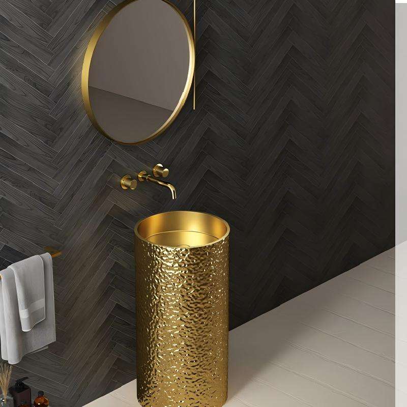 Modern Design Free Standing Stainless Steel Gold Single Bowl Pedestal Bathroom Sink for Home/Hotel