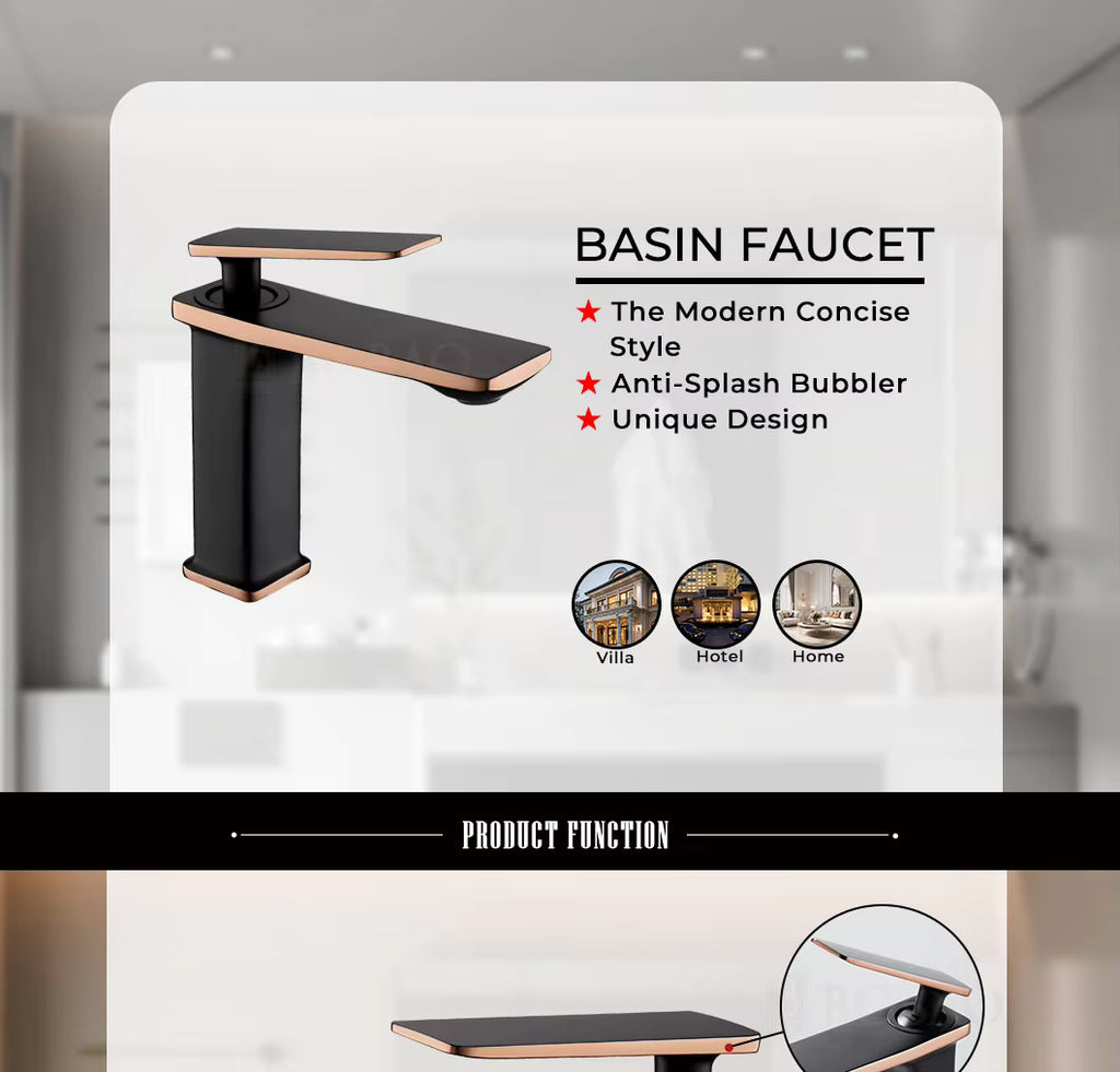 Modern Luxury Brass Body Water Faucet Deck Mounted Bathroom Faucet Single Hole Basin Faucets for Hotel Bathroom