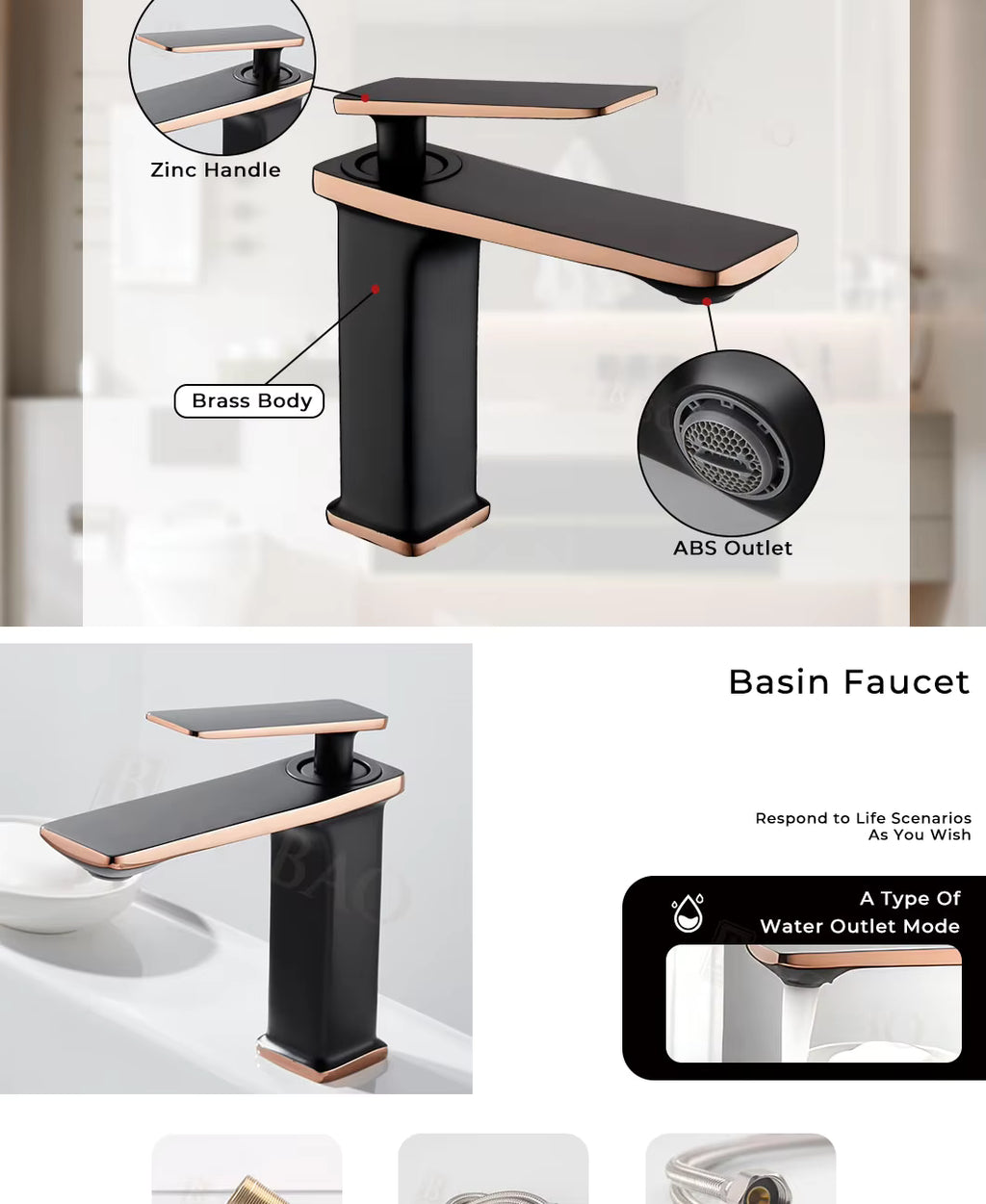 Modern Luxury Brass Body Water Faucet Deck Mounted Bathroom Faucet Single Hole Basin Faucets for Hotel Bathroom