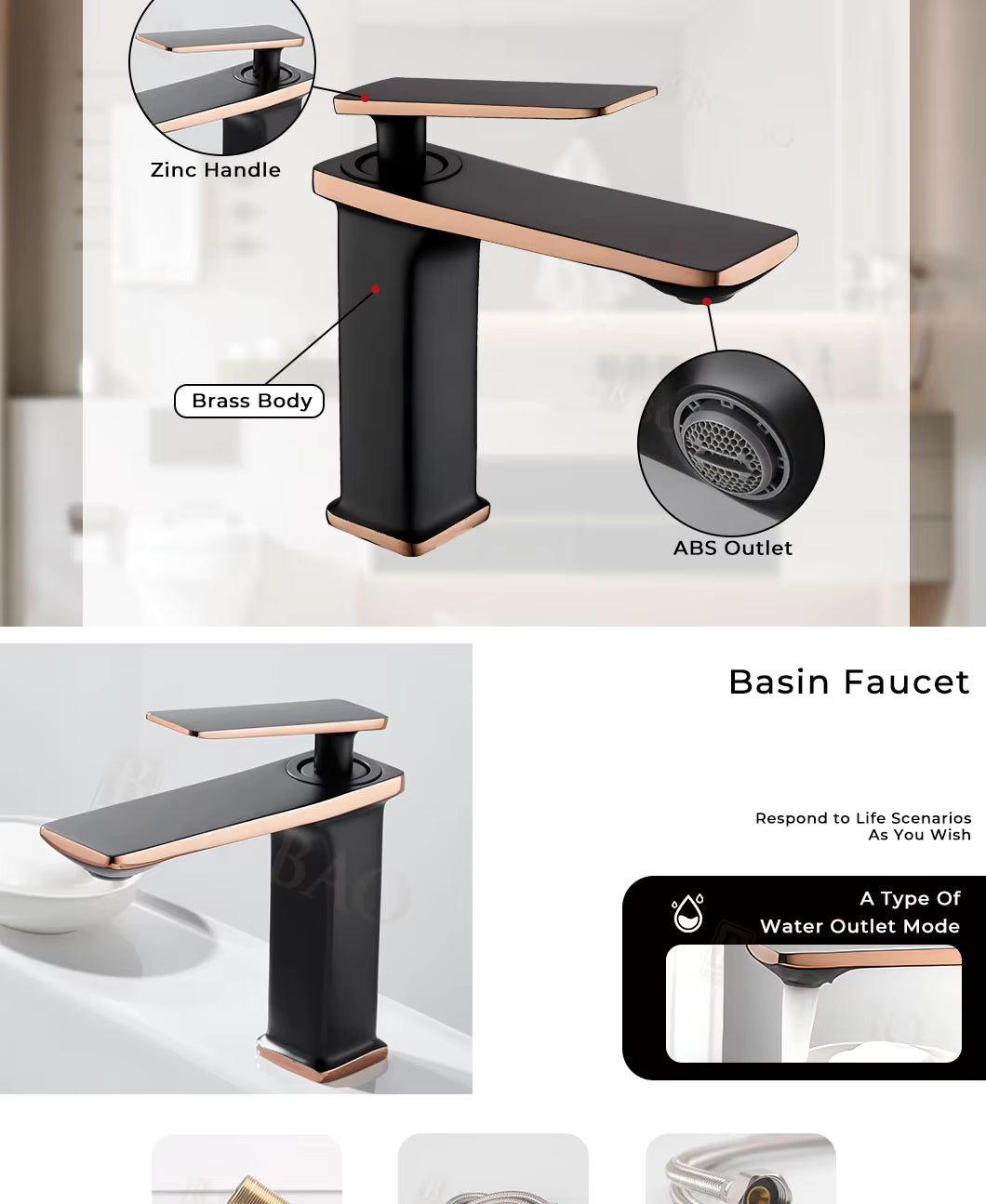 Modern Luxury Brass Body Water Faucet Deck Mounted Bathroom Faucet Single Hole Basin Faucets for Hotel Bathroom
