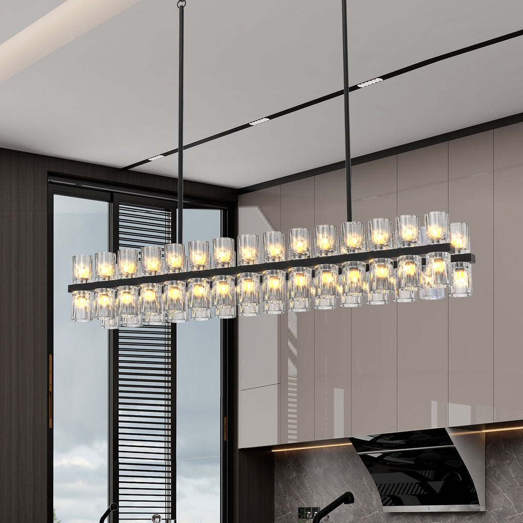 Luxury Rectangular Black Crystal Chandelier 136 cm with Adjustable Height K9 Crystals Ceiling Light for