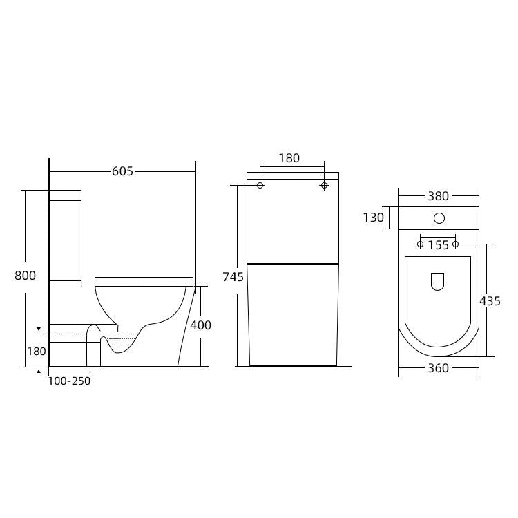 Watermark Rimless Ceramic Water Closet Commode Two-piece Round Toilet