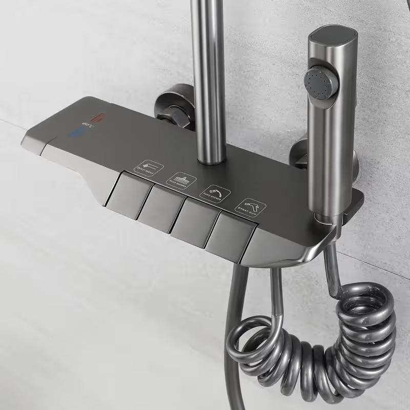Thermostatic Shower System Piano Key Switches Overhead Rain Shower Head