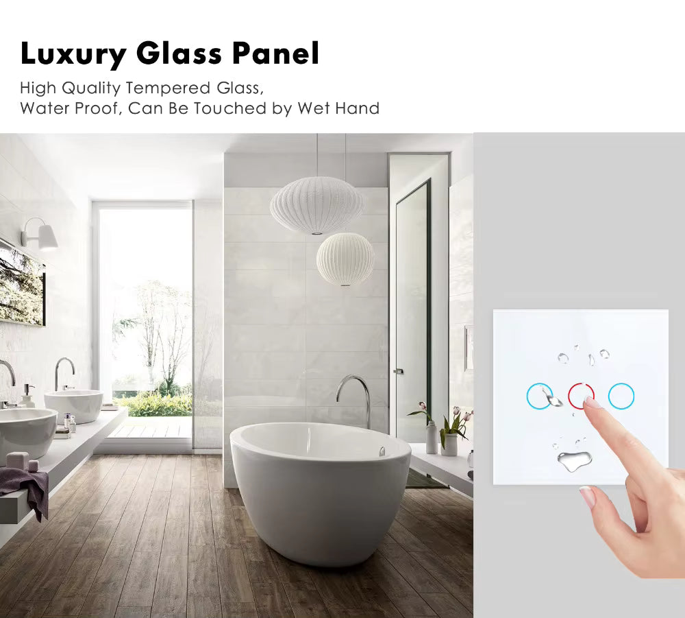 Smart Touch Switch 1/2/3gang EU/UK/AU/NZ Tempered Glass 10A 2000W Remote Light Control